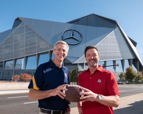 Tim Lieuwen and Chris King in front of Mercedes Benz Stadium
