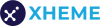 Xheme logo - dark blue circle with x inside and light blue lettering that spells Xheme